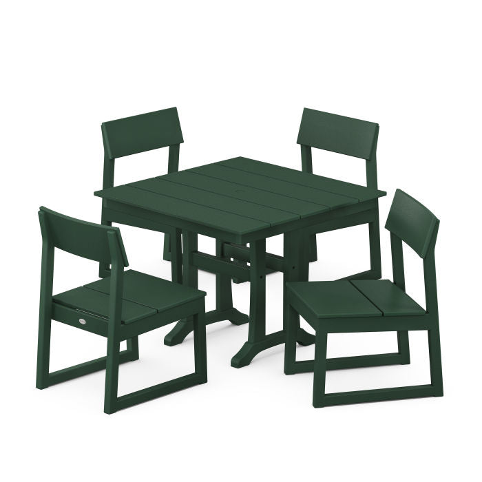 Polywood EDGE 5-Piece Farmhouse Trestle Side Chair Dining Set PWS737-1