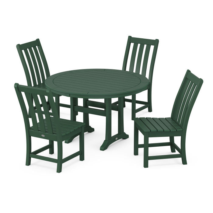 Polywood Vineyard Side Chair 5-Piece Round Dining Set With Trestle Legs PWS1134-1