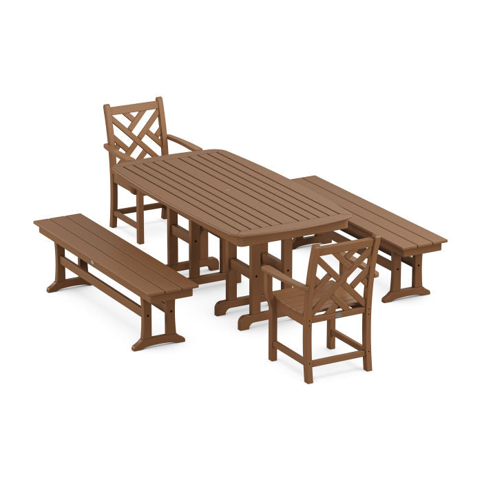 Polywood Chippendale 5-Piece Dining Set with Benches PWS1260-1