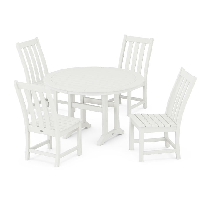 Polywood Vineyard Side Chair 5-Piece Round Dining Set With Trestle Legs in Vintage Finish PWS1134-1-V