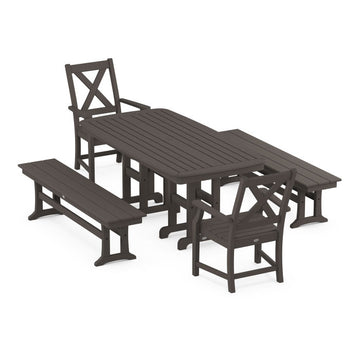Polywood Braxton 5-Piece Dining Set with Benches in Vintage Finish PWS1256-1-V