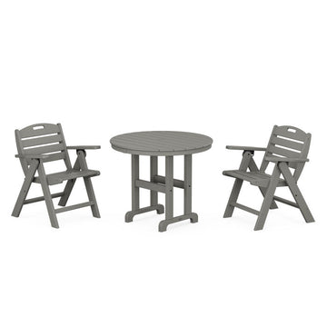 Polywood Nautical Folding Lowback Chair 3-Piece Round Dining Set PWS1340-1