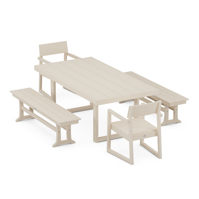 Polywood EDGE 5-Piece Dining Set with Benches PWS872-1