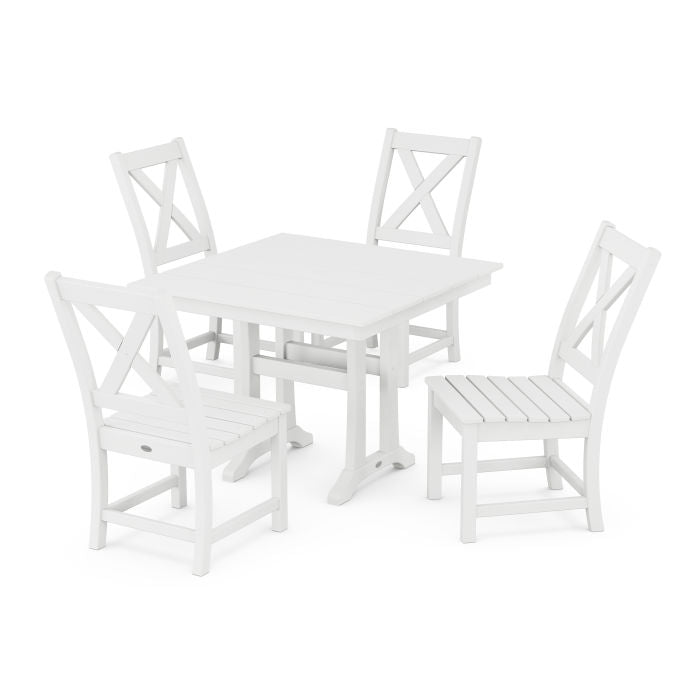 Polywood Braxton Side Chair 5-Piece Farmhouse Dining Set With Trestle Legs PWS941-1