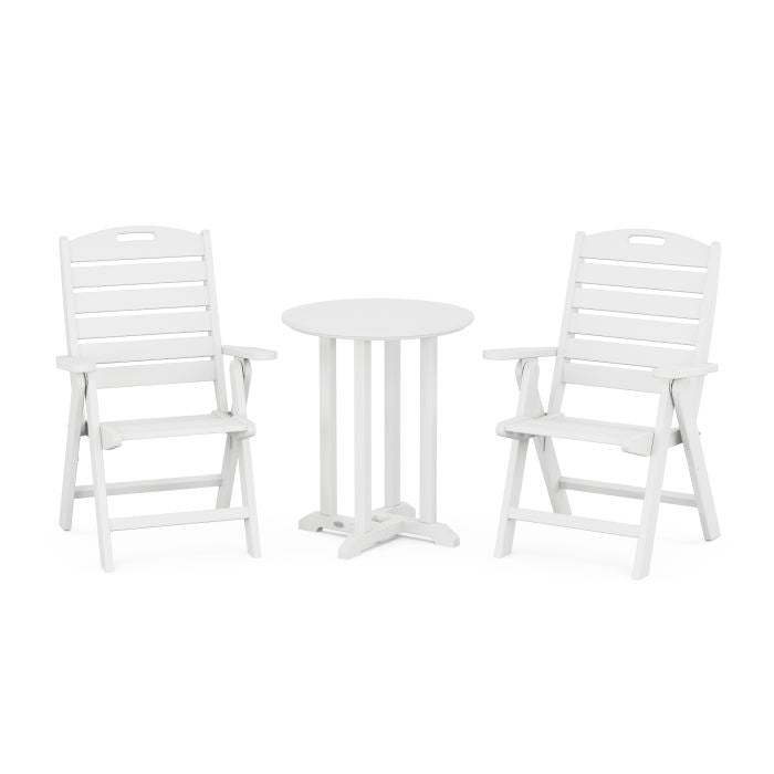 Polywood Nautical Folding Highback Chair 3-Piece Round Dining Set PWS1306-1
