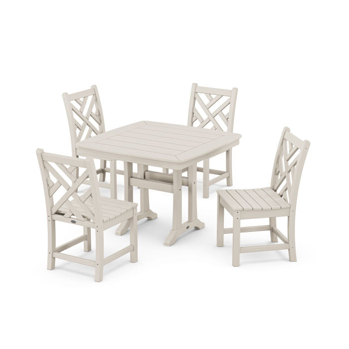 Polywood Chippendale Side Chair 5-Piece Dining Set with Trestle Legs PWS964-1