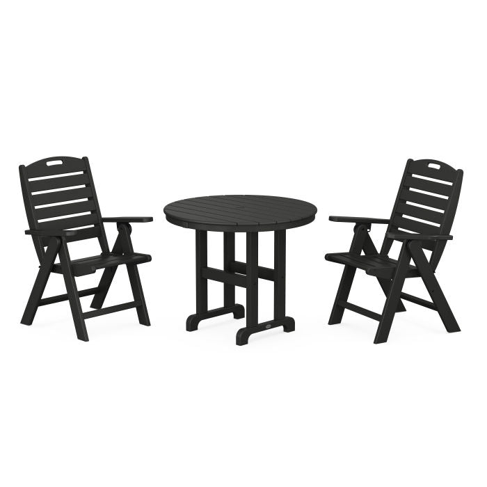 Polywood Nautical Folding Highback Chair 3-Piece Round Dining Set PWS1339-1