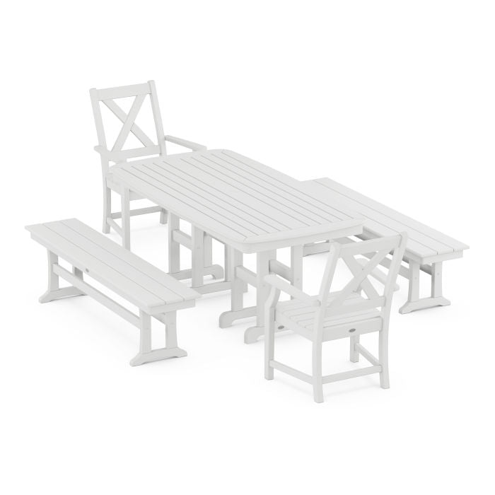 Polywood Braxton 5-Piece Dining Set with Benches PWS1256-1