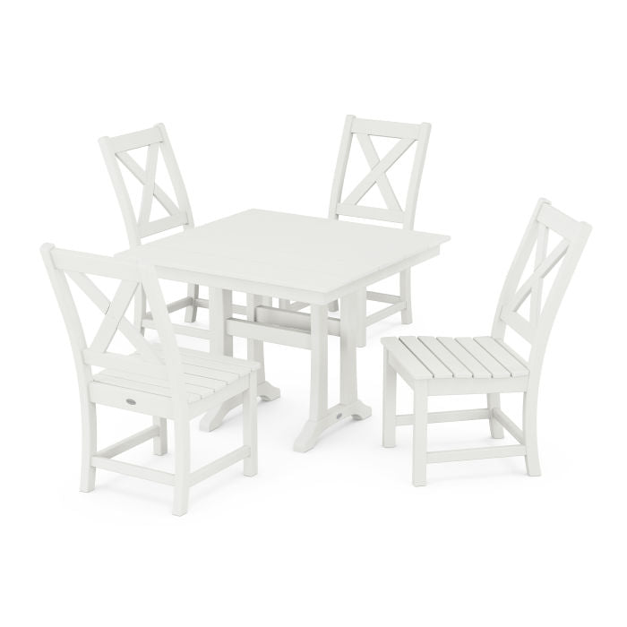 Polywood Braxton Side Chair 5-Piece Farmhouse Dining Set With Trestle Legs in Vintage Finish PWS941-1-V
