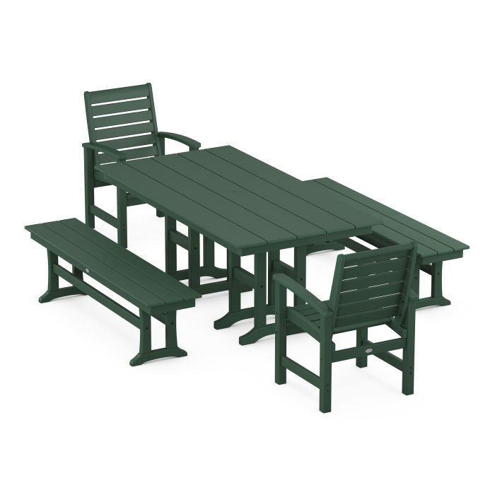 Polywood Signature 5-Piece Farmhouse Dining Set with Benches PWS1191-1