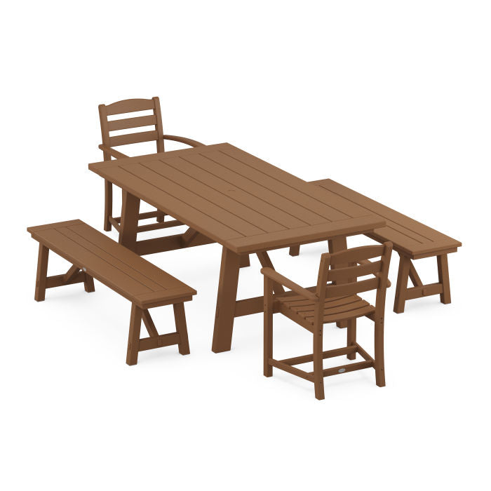 Polywood La Casa Cafe 5-Piece Rustic Farmhouse Dining Set With Benches PWS1082-1