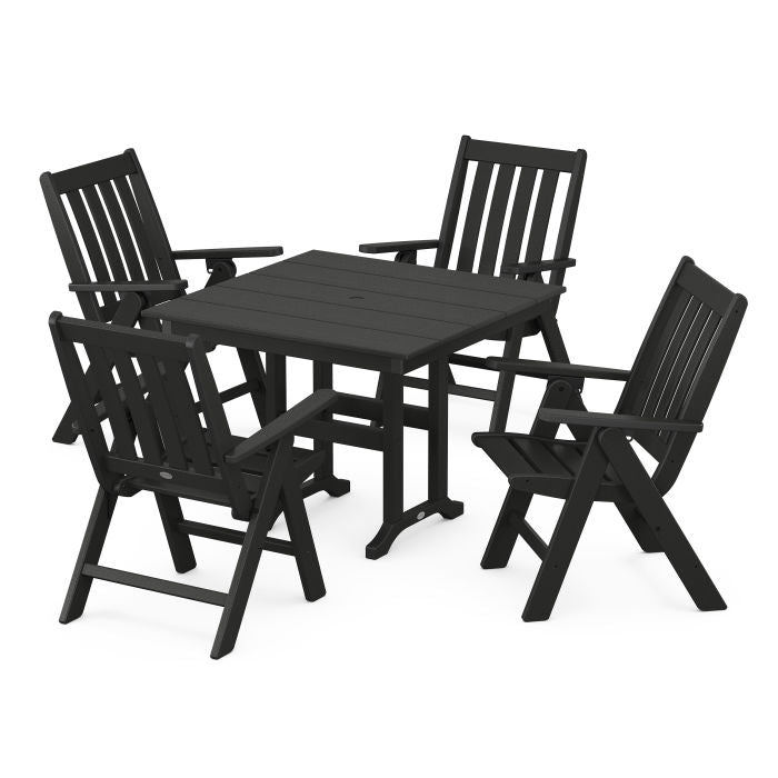 Polywood Vineyard Folding Chair 5-Piece Farmhouse Dining Set PWS1167-1