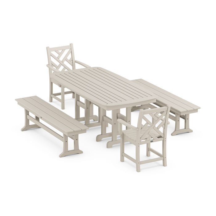 Polywood Chippendale 5-Piece Dining Set with Benches PWS1260-1