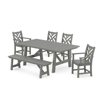 Polywood Chippendale 6-Piece Rustic Farmhouse Dining Set With Bench PWS1074-1