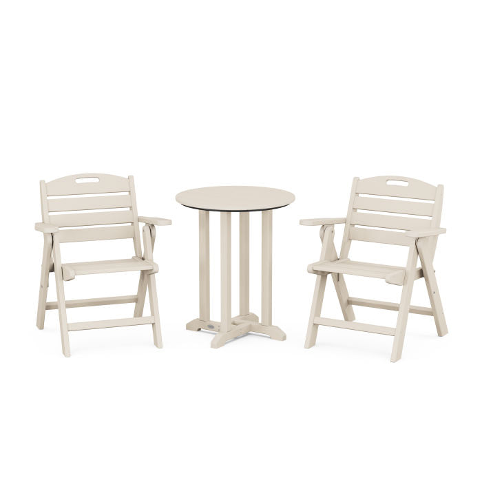 Polywood Nautical Folding Lowback Chair 3-Piece Round Dining Set PWS1307-1