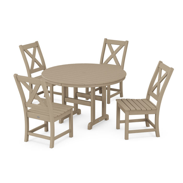 Polywood Braxton Side Chair 5-Piece Round Dining Set in Vintage Finish PWS1355-1-V
