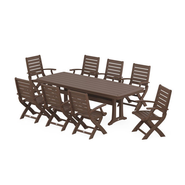 Polywood Signature Folding 9-Piece Dining Set with Trestle Legs PWS1499-1