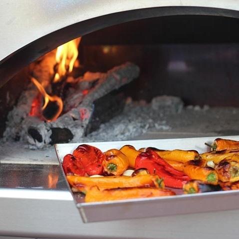 Fontana Forni Marinara 39 Inch Red Countertop Wood Burning Oven and Grill